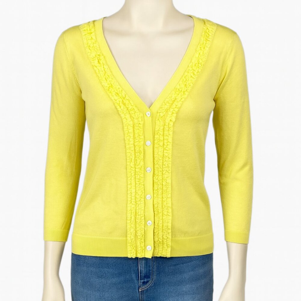 Talbots‎ Sweater Womens XS Yellow Ruffle Cardigan Bohemian Cottagecore Feminine